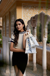 Hand Block Printed Gift Bag - Blue Stone Collection - Variety of Styles (Large)