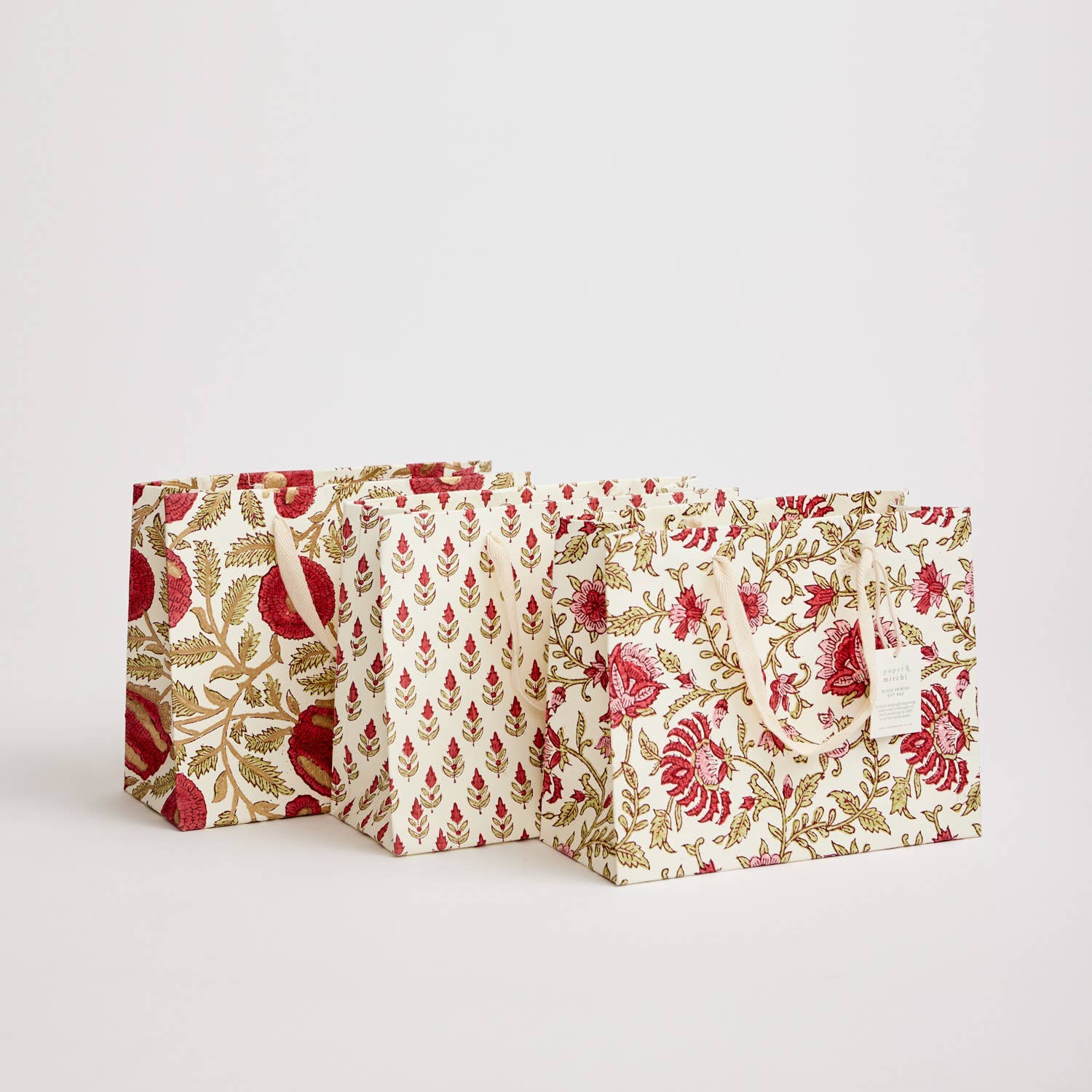 Hand Block Printed Gift Bags - Scarlet (Variety of Styles) - Medium