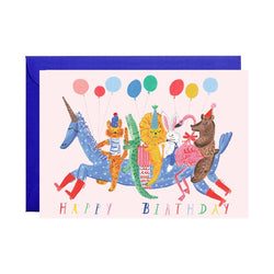 'Happy Birthday' Unicorn Balloons - Greeting Card