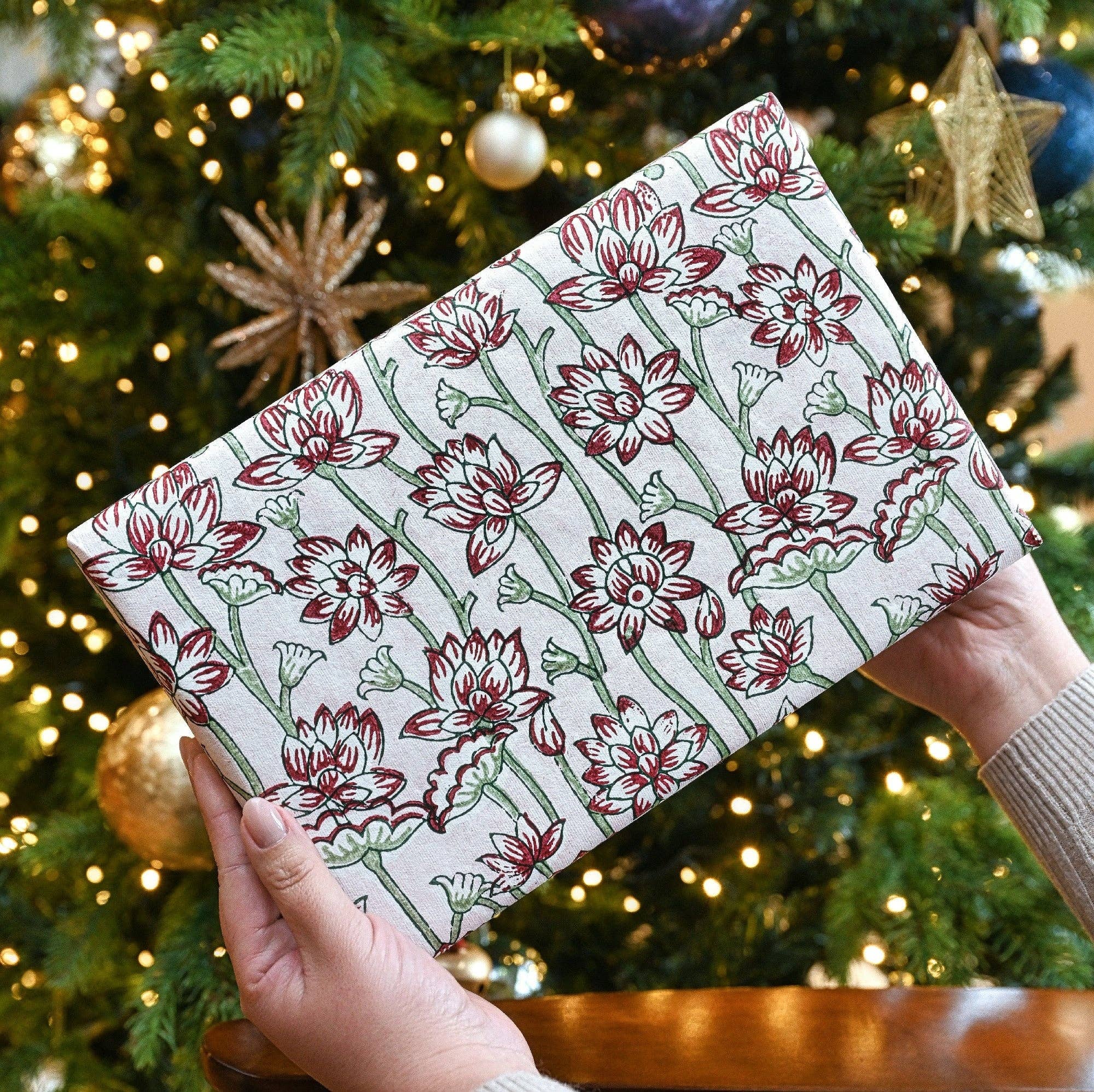 Block-Printed Gift Wrapping Paper Sheet (in Lotus Cherry)