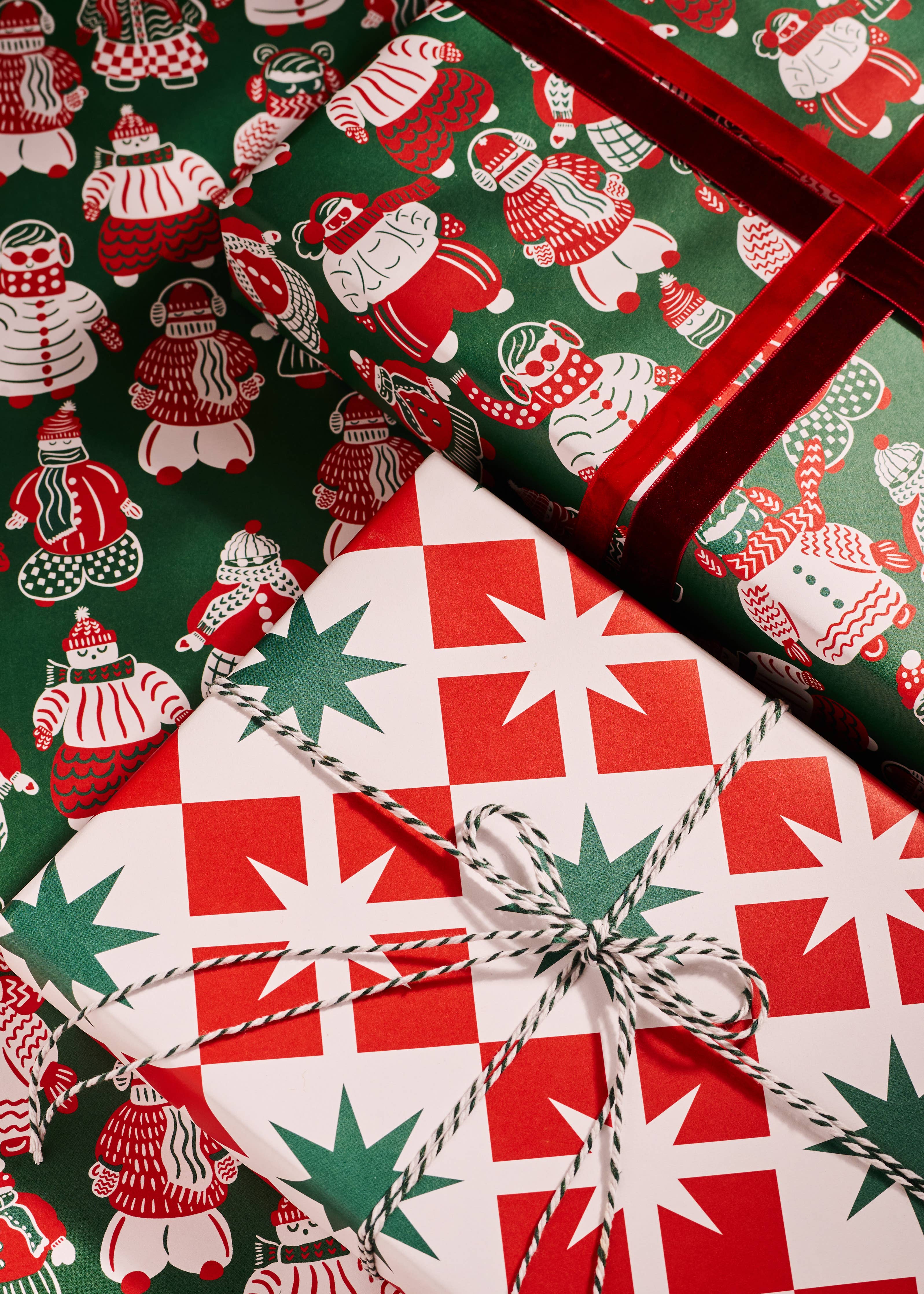 Ski Buddies & Star Block Double Sided Gift Wrap (Set of 3)