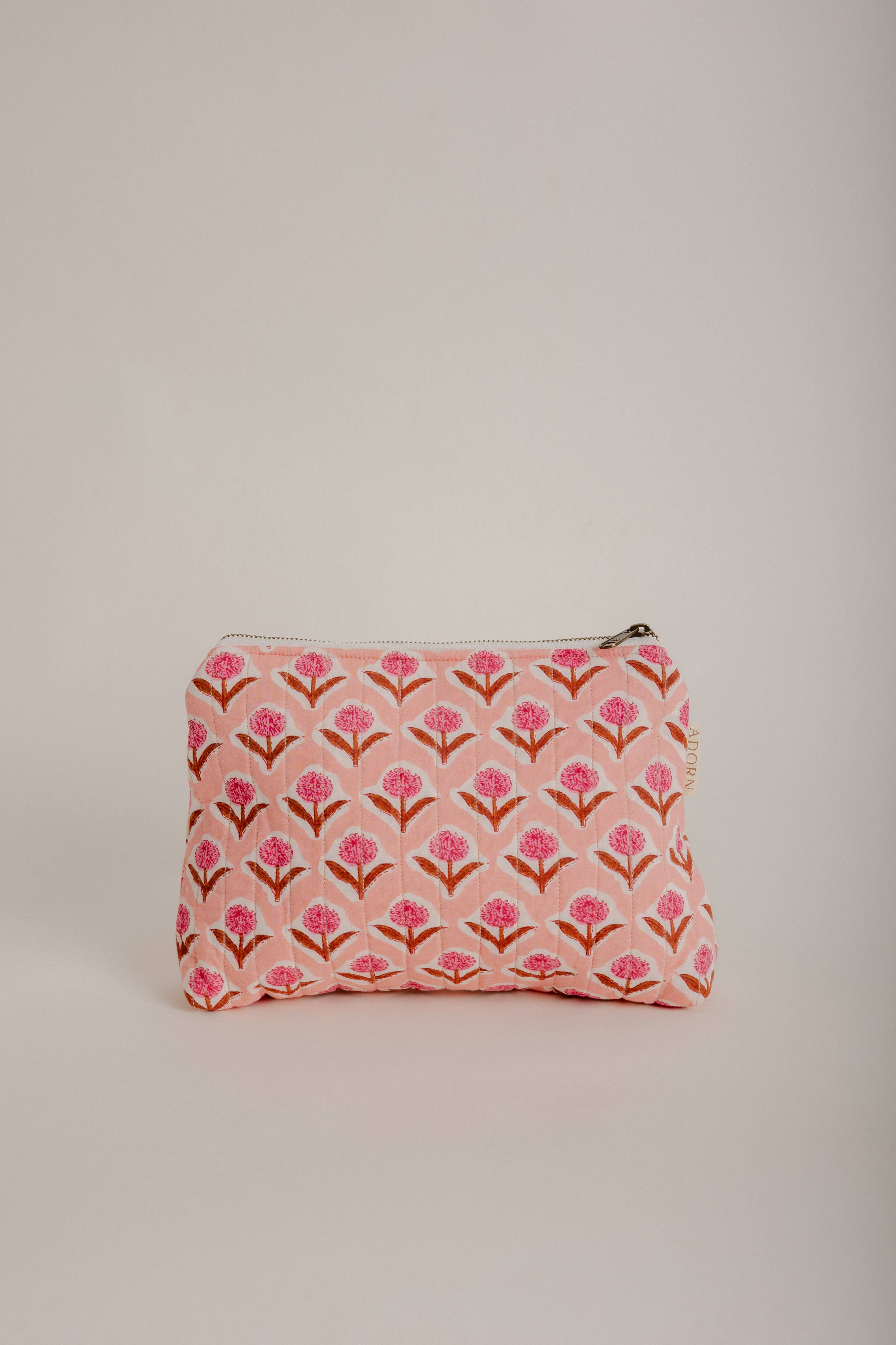 Quilted Travel Pouch - Handmade (5" x 5" x 7")