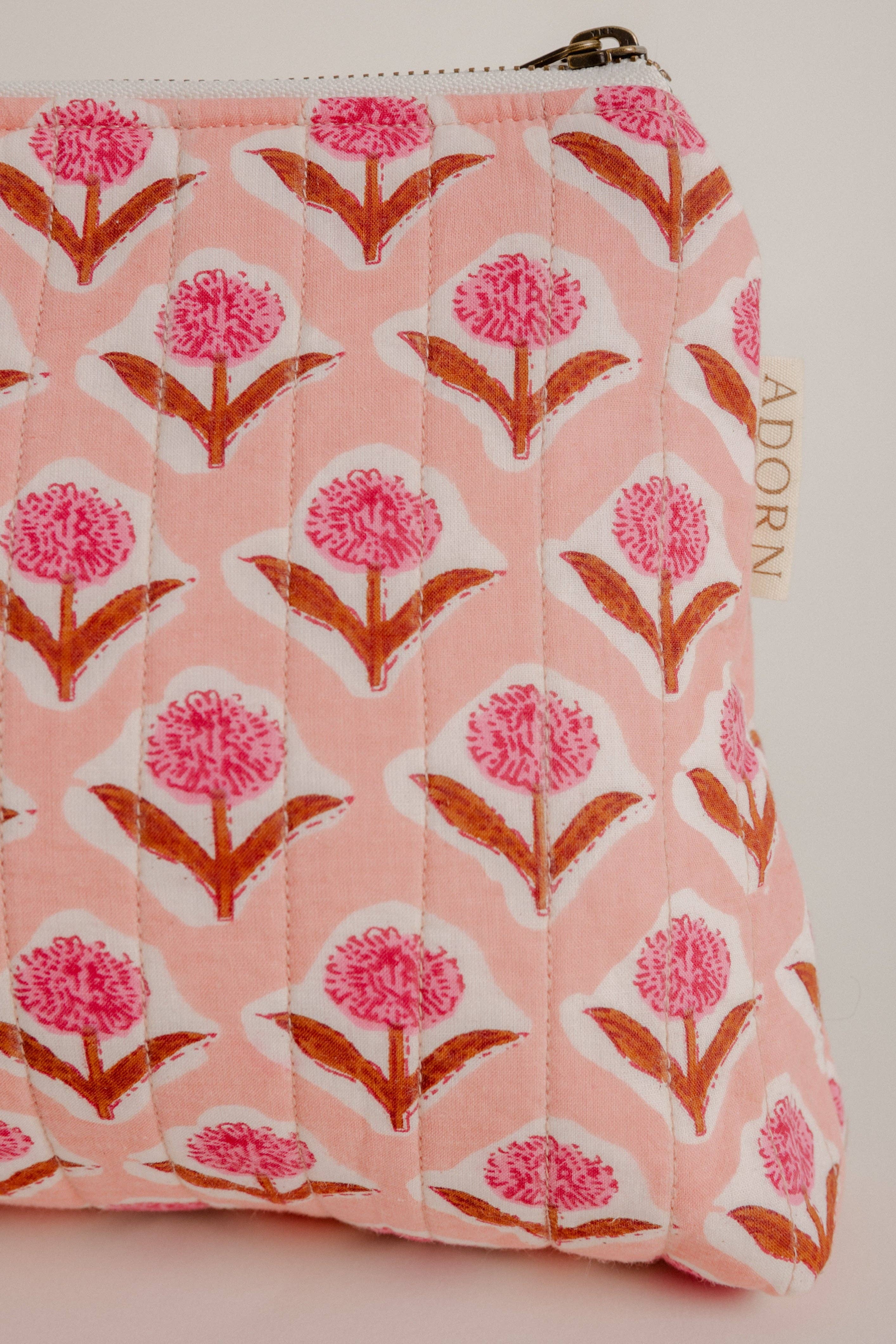 Quilted Travel Pouch - Handmade (5" x 5" x 7")