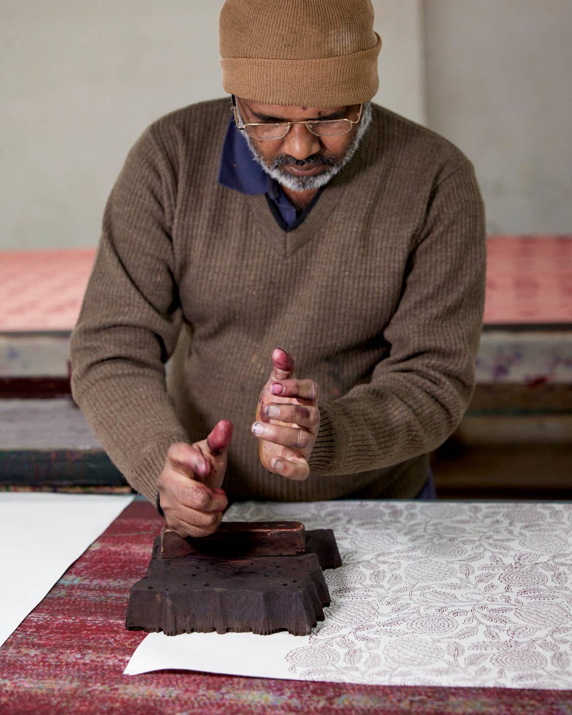 Hand Block Printed Gift Bags - Scarlet (Variety of Patterns) - Large