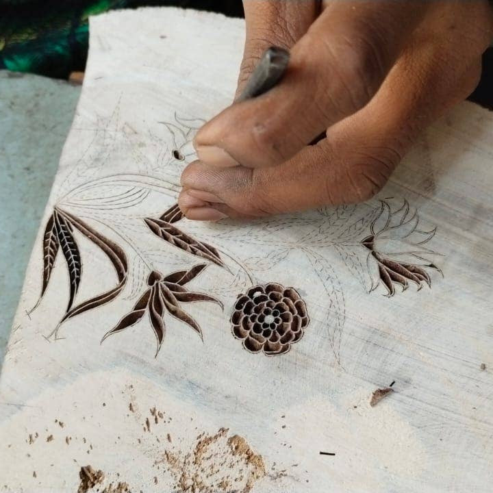 Hand Block Printed Greeting Card (in Kamal Coral)