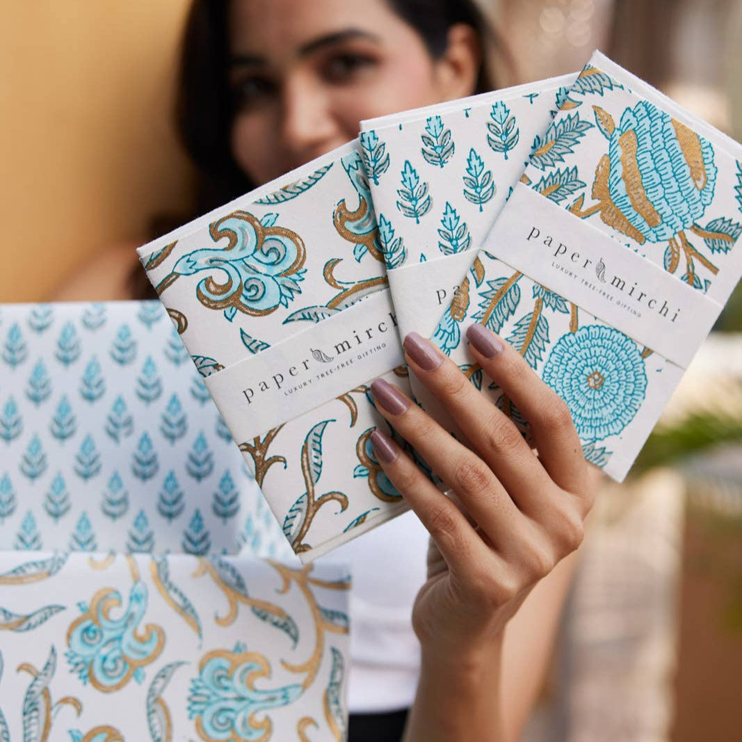 Hand Block Printed Greeting Card (in Buti Turquoise)