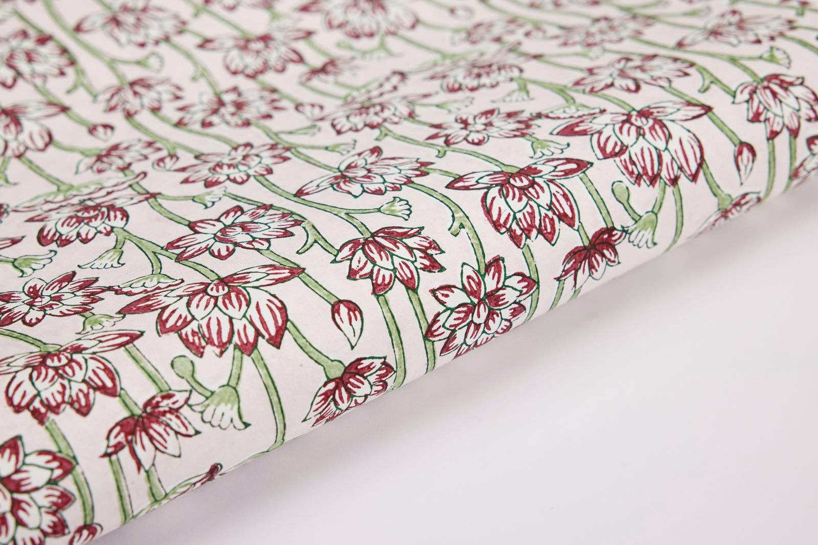 Block-Printed Gift Wrapping Paper Sheet (in Lotus Cherry)