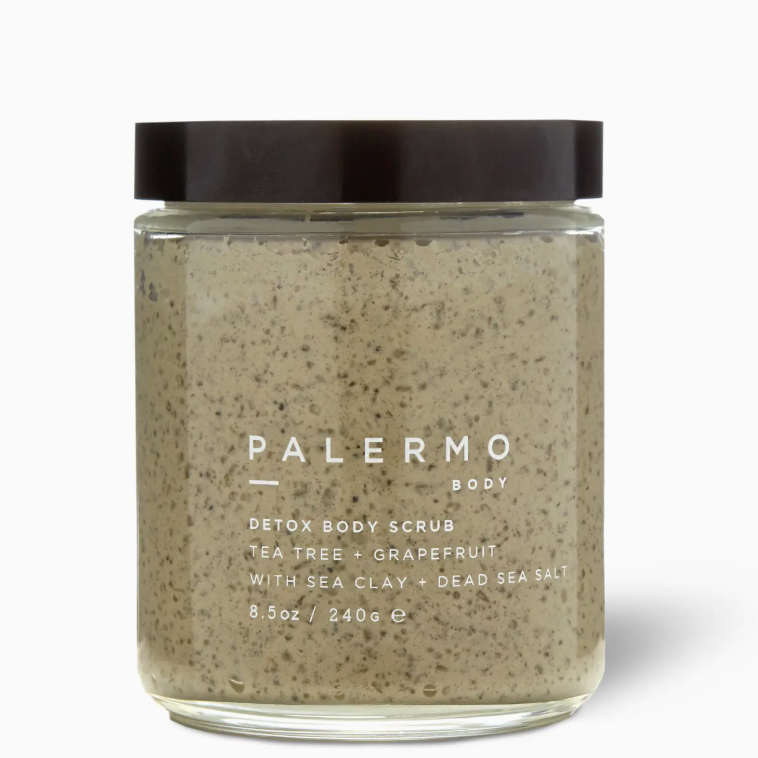 Jar of Palermo Body Detox Body Scrub on a white background