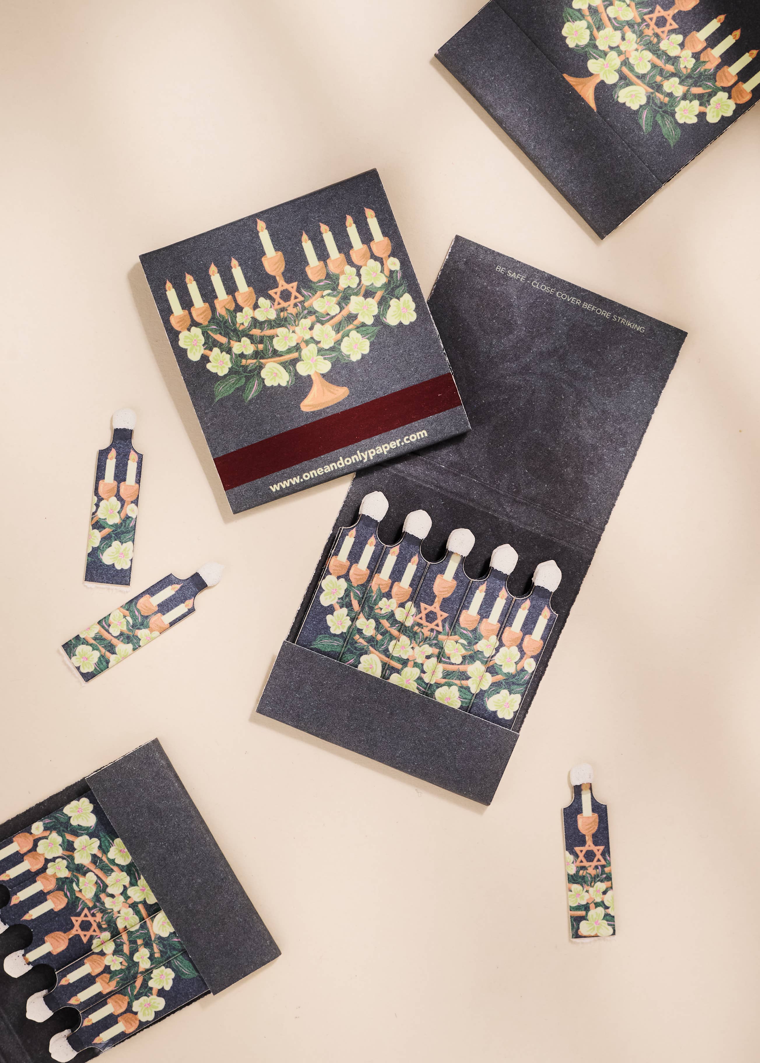 Floral Illustrated Menorah 10-Stem Matchbooks