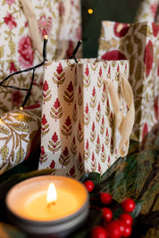 Hand Block Printed Gift Bags - Scarlet (Variety of Styles) - Small