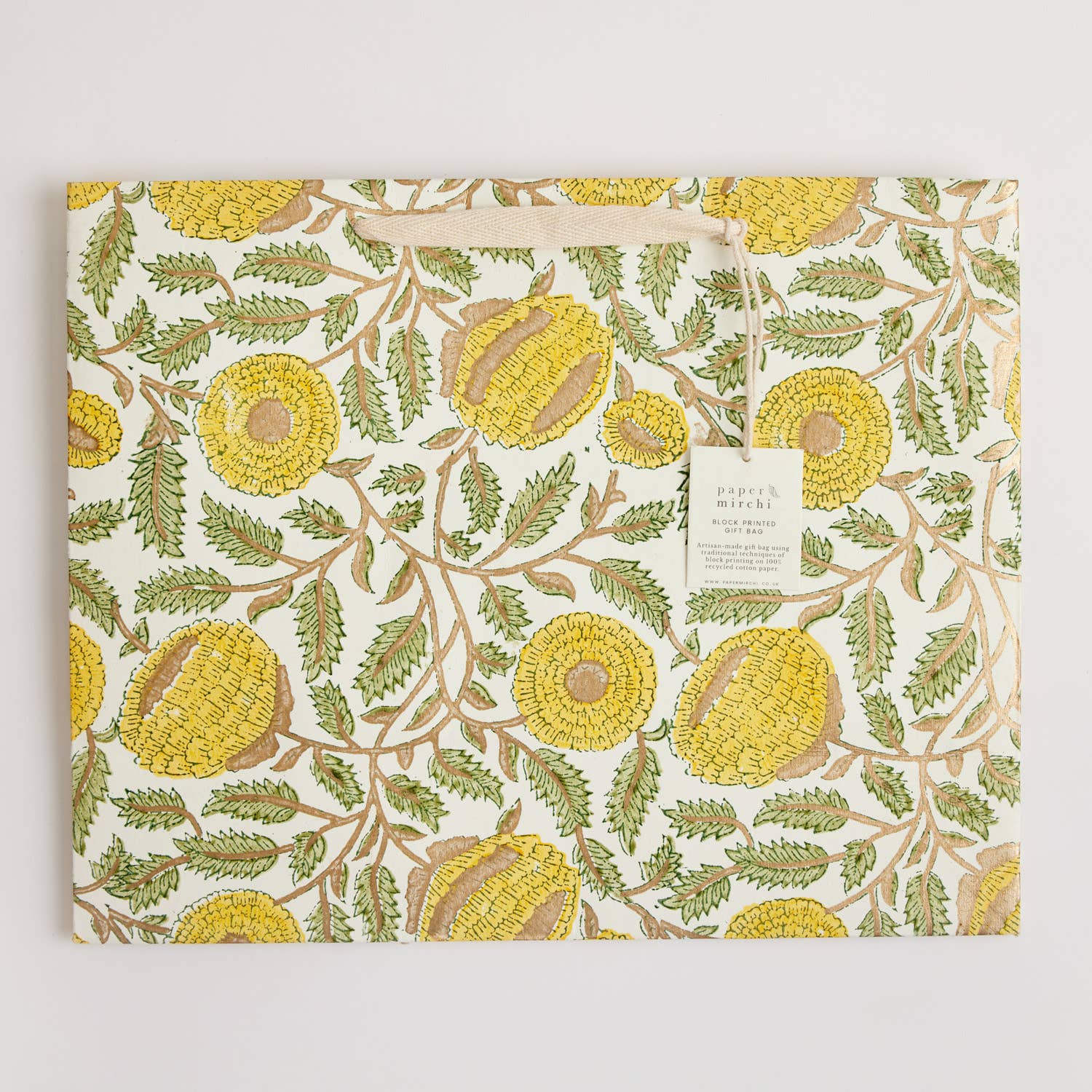 Hand Block Printed Gift Bag - Sunshine Collection - Variety of Styles (Large)
