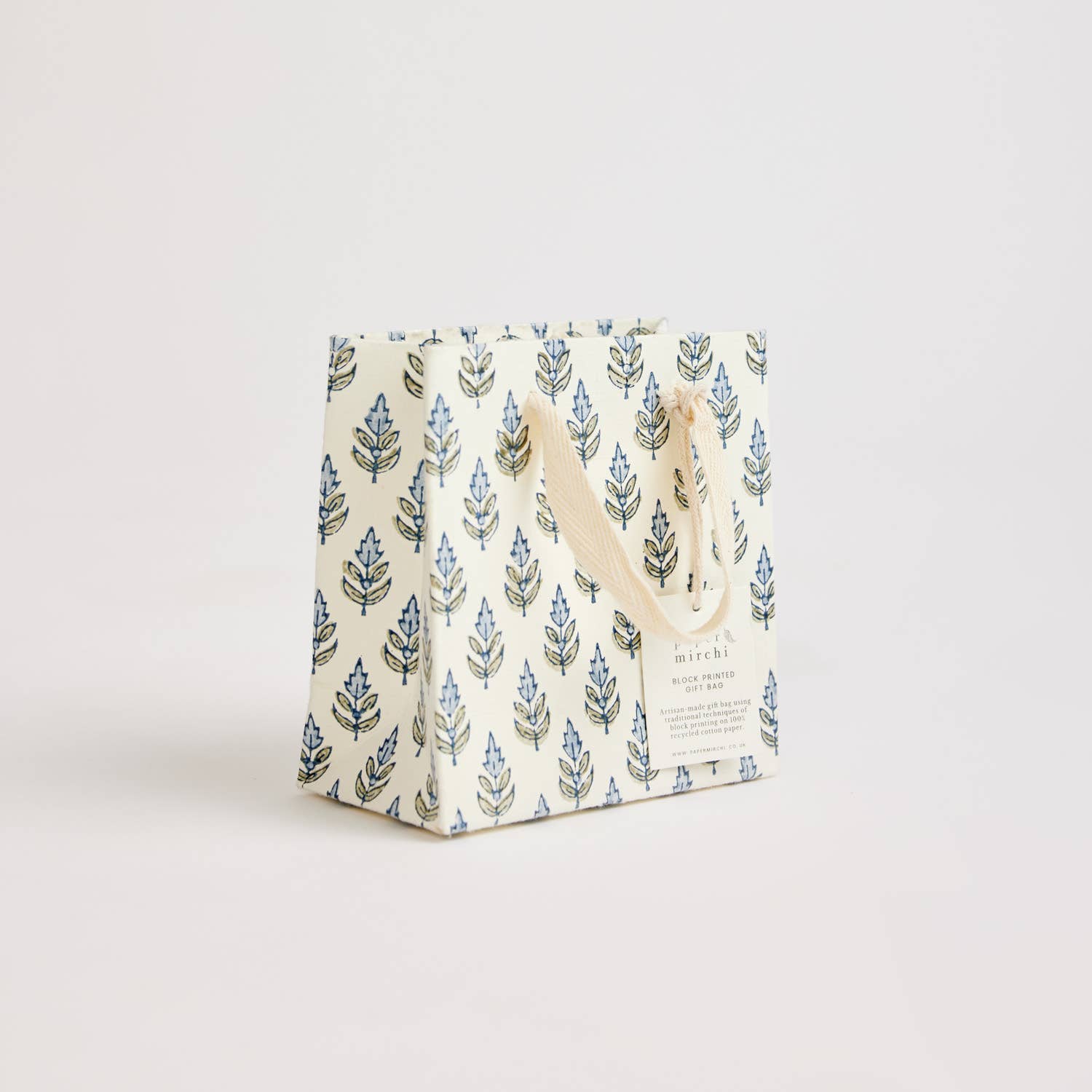 Hand Block Printed Gift Bag - Blue Stone Collection - Variety of Styles (Small)