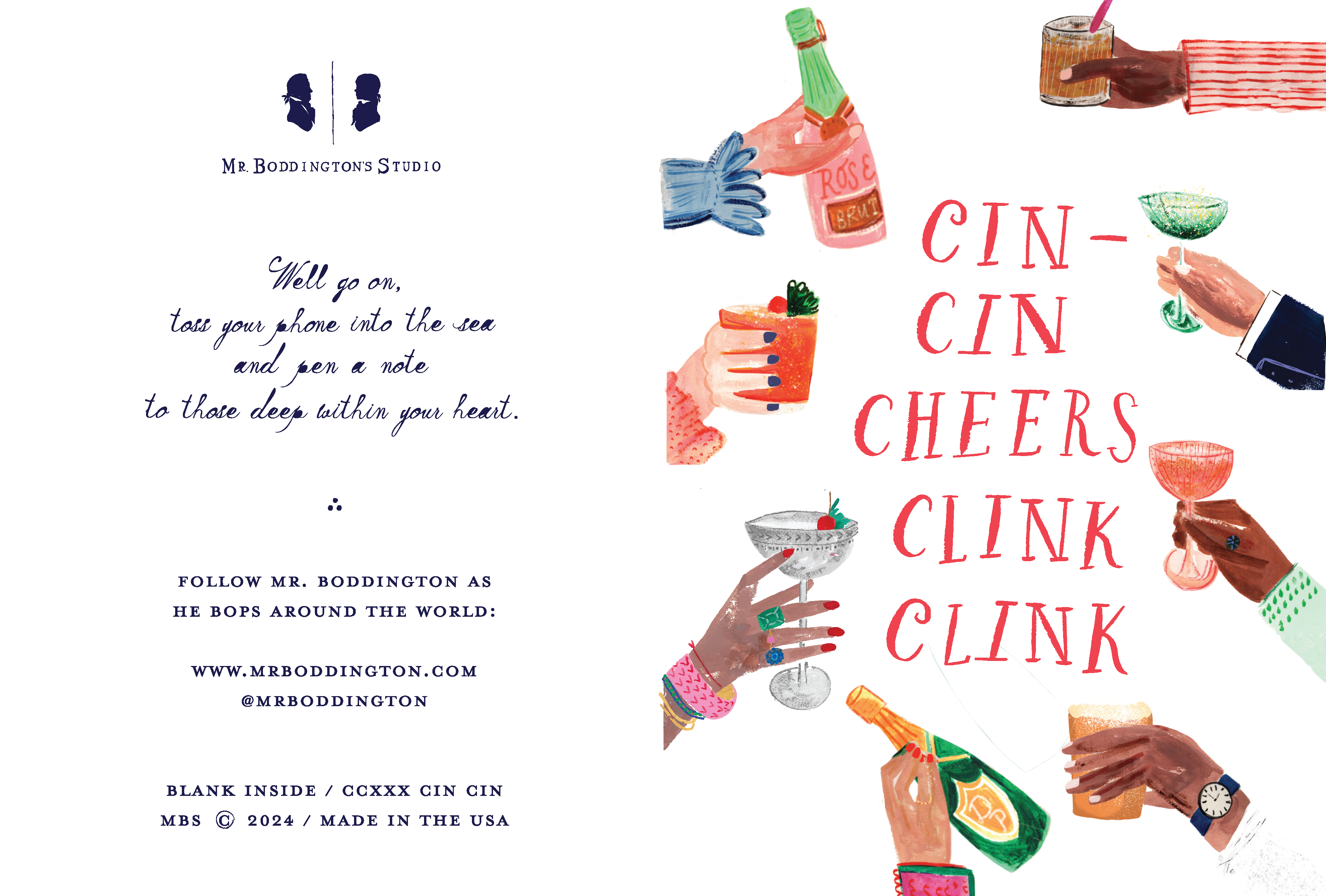 'Cin Cin Cheers Clink Clink' - Congratulations - Greeting Card