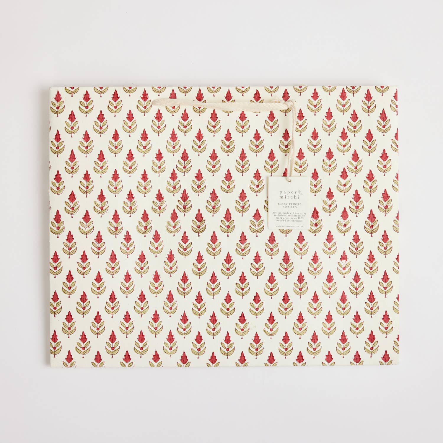 Hand Block Printed Gift Bags - Scarlet (Variety of Patterns) - Large