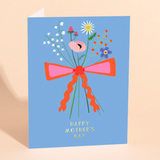 'Happy Mother's Day' Mini Bouquet Blue & Pink Bow Card