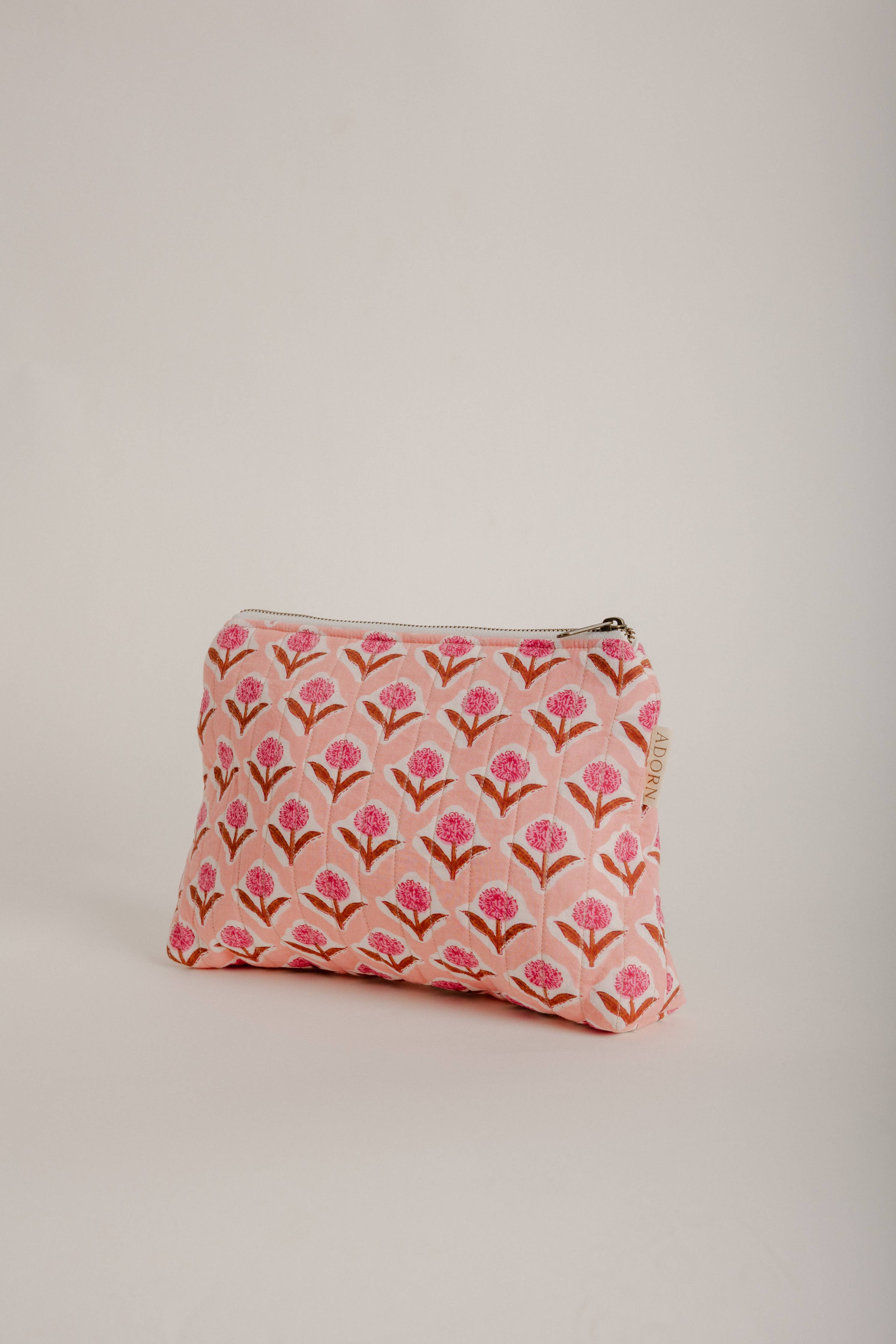 Quilted Travel Pouch - Handmade (5" x 5" x 7")