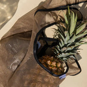 Joan Reusable Mesh Tote Bag In Tan/Black