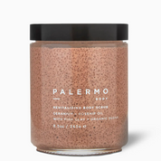 Jar of Palermo Body revitalizing body scrub on a white background