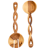 Hand-carved Spiral Olive Wood Salad Servers