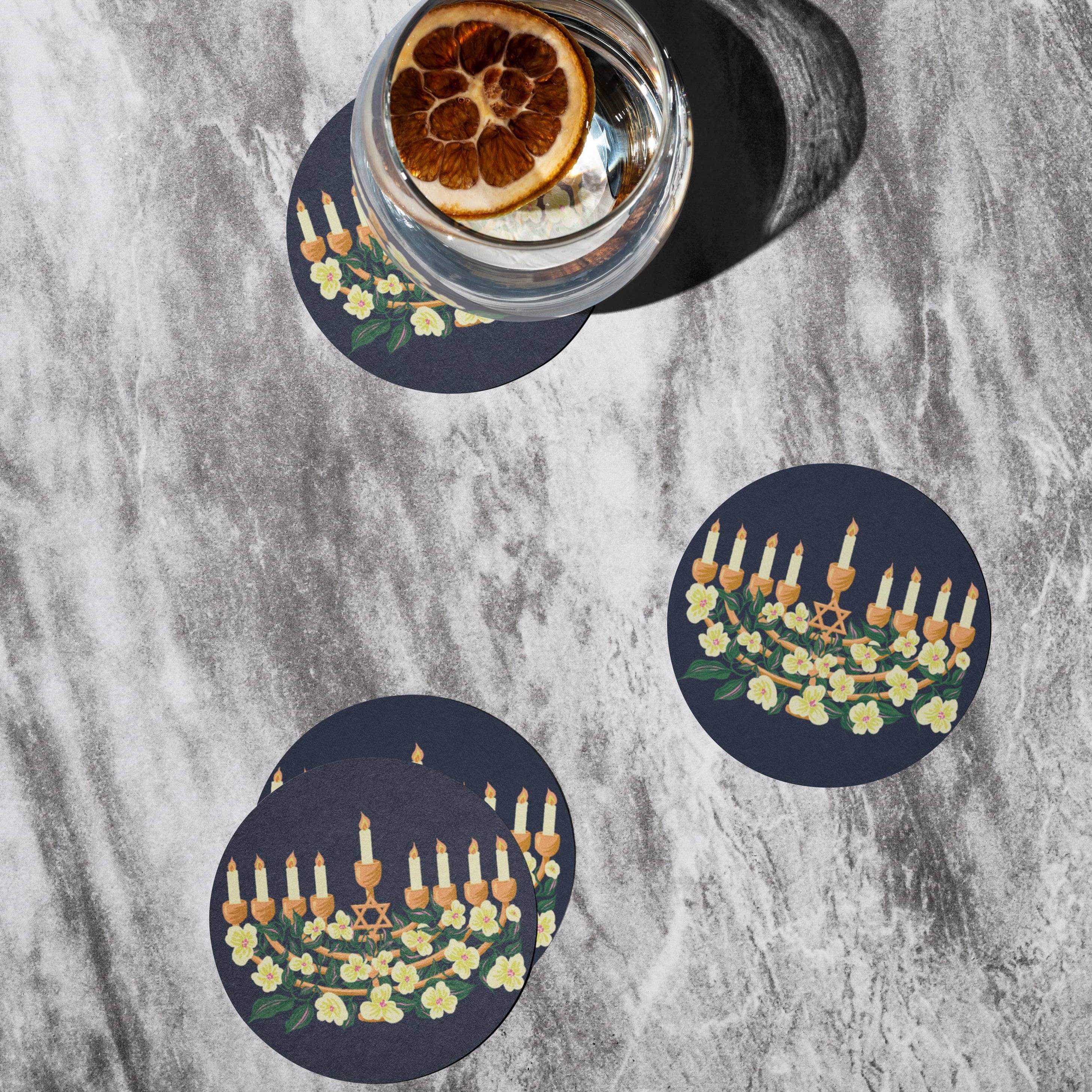Hanukkah Floral Menorah Coasters (Set of 4)