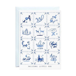 'Welcome Little One' New Baby Delft Tiles - Greeting Card