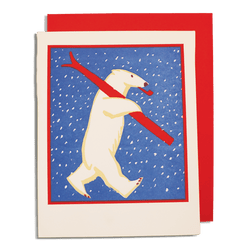 Holiday - Skiing Polar Bear with Pipe in the Snow Card