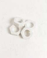White Marble Hexa Napkin Ring (Set of 4)