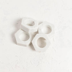 White Marble Hexa Napkin Ring (Set of 4)
