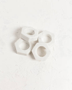 White Marble Hexa Napkin Ring (Set of 4)