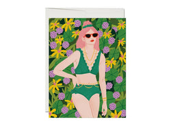 Girl with Green Swim Suit Blank Card