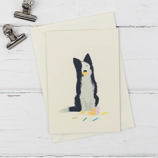 Dog Birthday Cake Card (Black & White Collie)