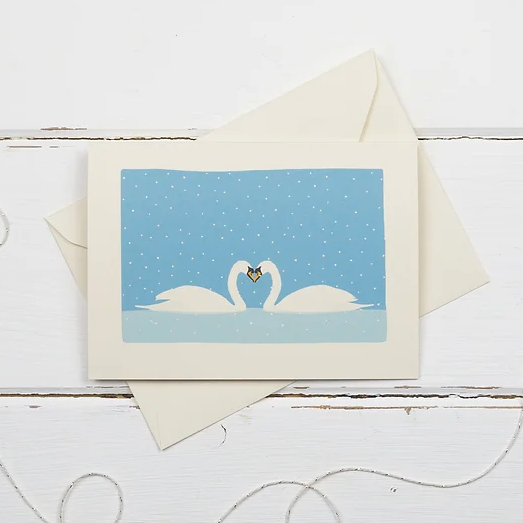 Two Swans in the Snow Holiday Card