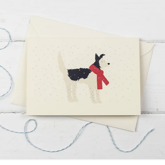 Collie Dog in the Snow with Red Scarf Holiday Christmas Card