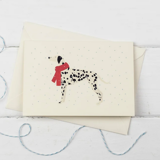 Dalmatian Dog in the Snow with Red Scarf Holiday Card