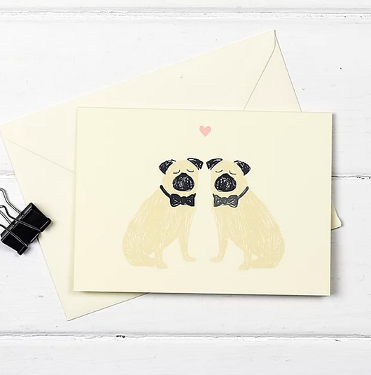 Pug Love (Male Couple) Wedding Card