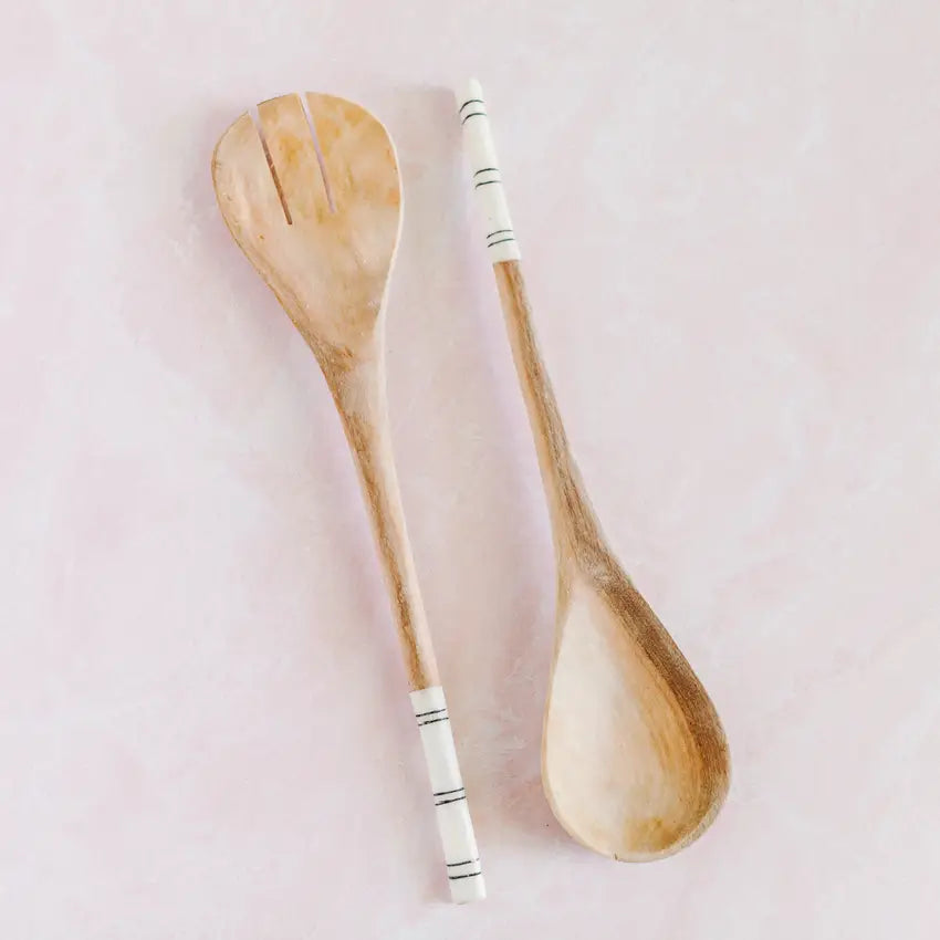 Striped Olive Wood Salad Servers