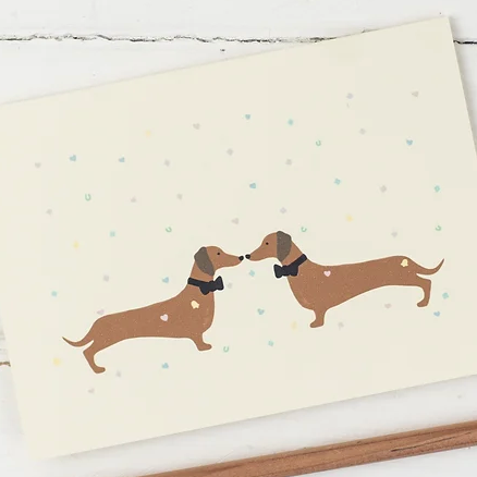 Dachshund Bow Tie Kisses (Two Men) Wedding Card