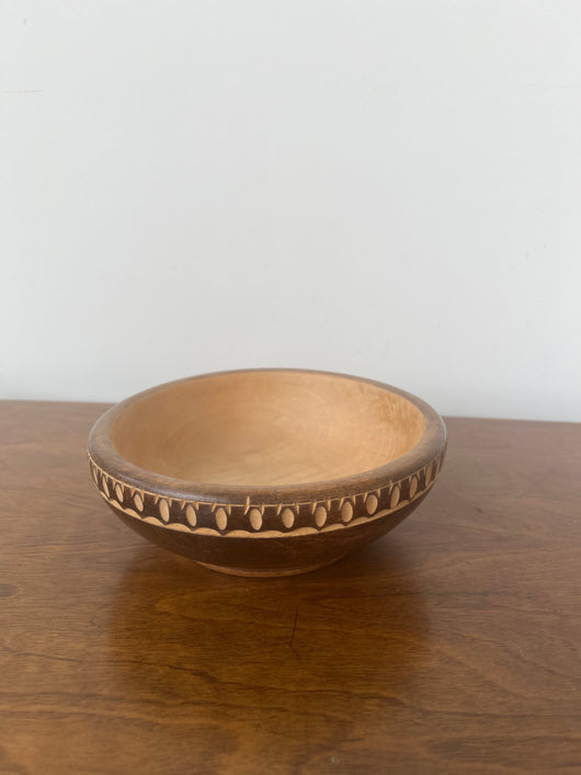 Vintage Wood Burned Bowl with Pattern