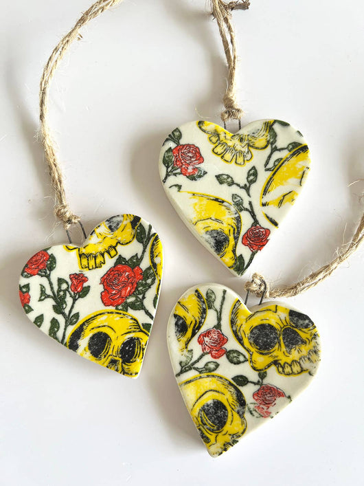 Handmade Skull Floral Heart Ornament