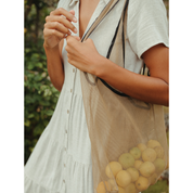 Joan Reusable Mesh Tote Bag In Tan/Black